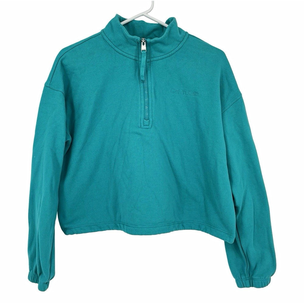 Calvin Klein Performance Women's XL Teal Cropped Quarter Zip Sweatshirt Pullover